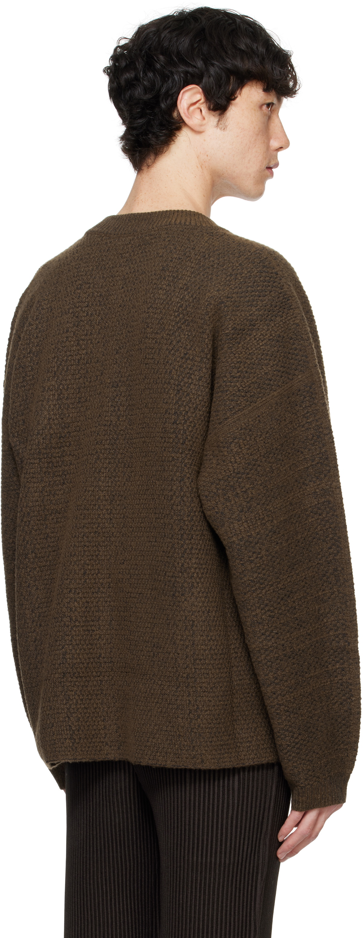 HOMME PLISSÉ ISSEY MIYAKE Brown Rustic Knit Cardigan Homme Plisse