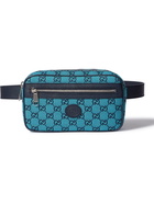 GUCCI - Leather-Trimmed Monogrammed Canvas Belt Bag - Blue