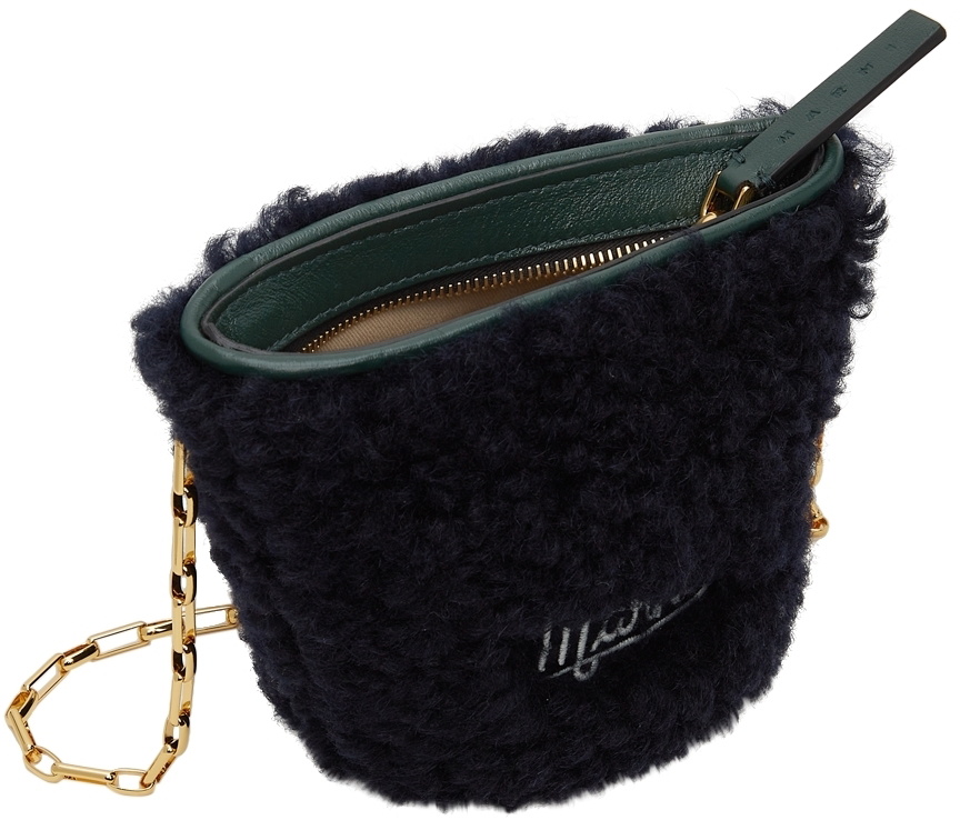 【MARNI】NANO CHAIN BUCKET BAG Marni Navy & Green Nano Shearling Chain Bucket Bag Marni