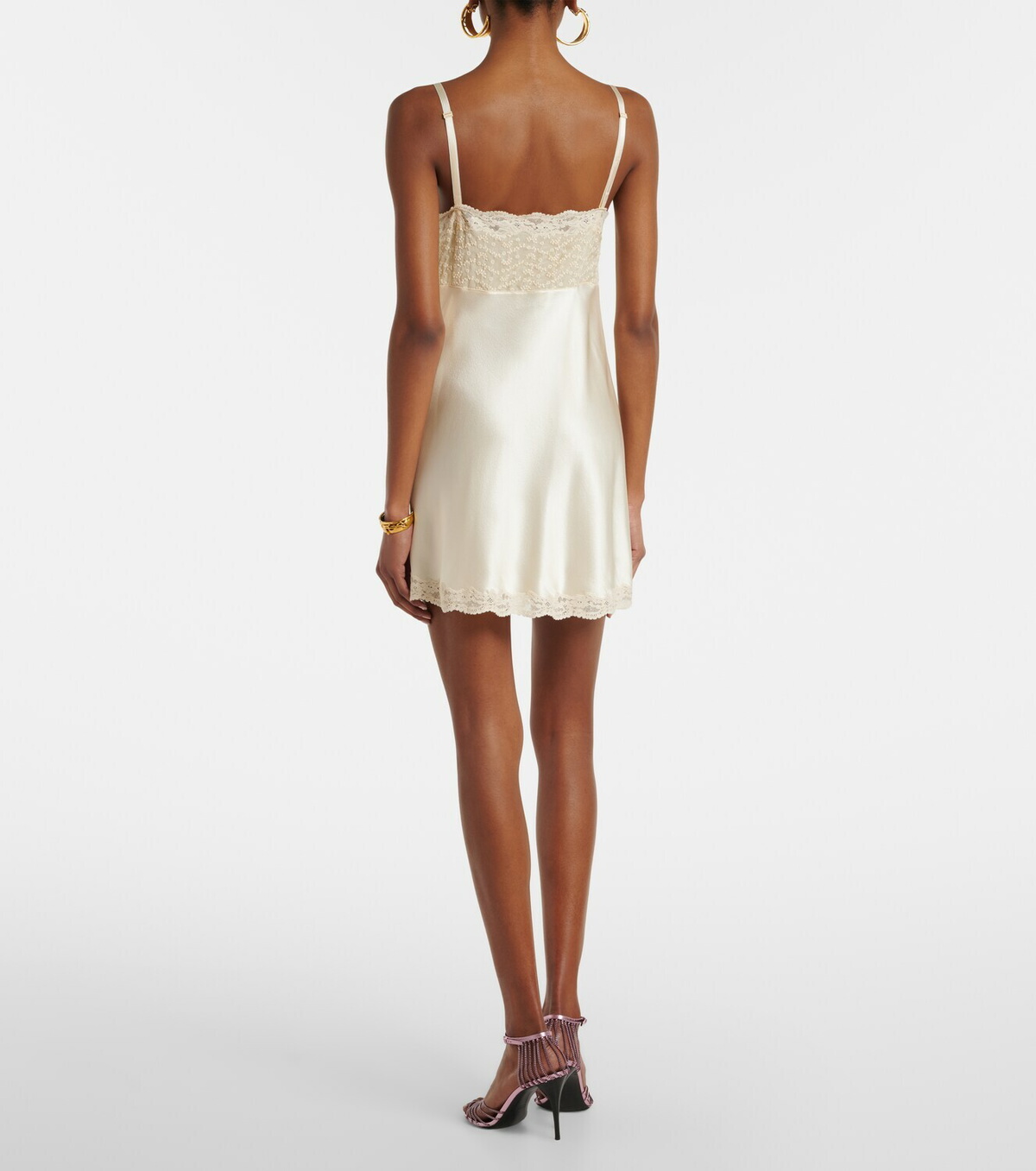 Saint Laurent Lace-trimmed silk satin slip dress