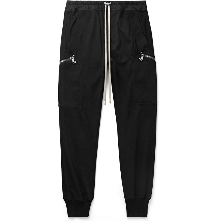 Photo: Rick Owens - Slim-Fit Tapered Canvas-Trimmed Cotton-Jersey Sweatpants - Black