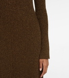 Ganni Metallic ribbed-knit midi dress