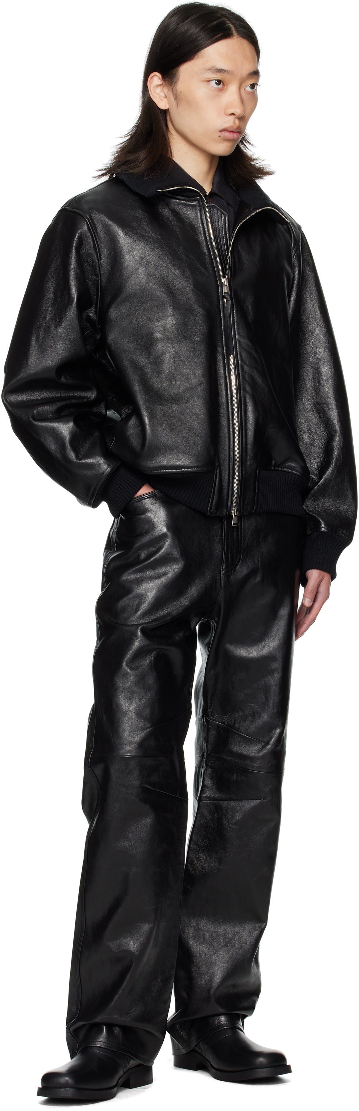 OUAT Black Astro Leather Bomber Jacket
