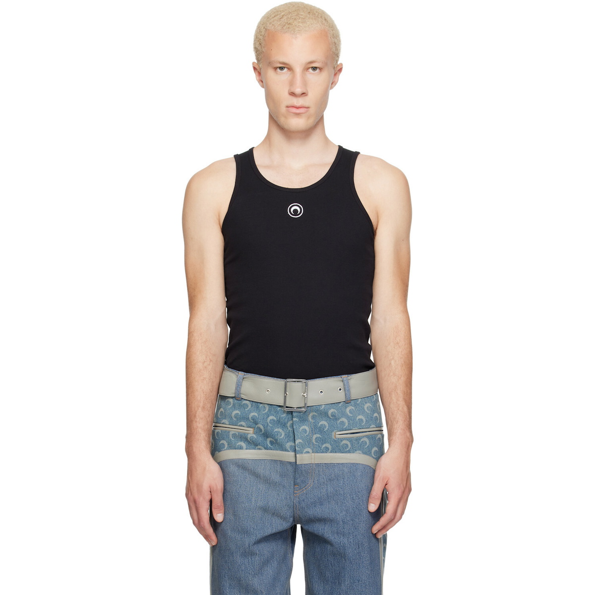 Marine Serre Black Moon Logo Ribbed Jersey Tank Top