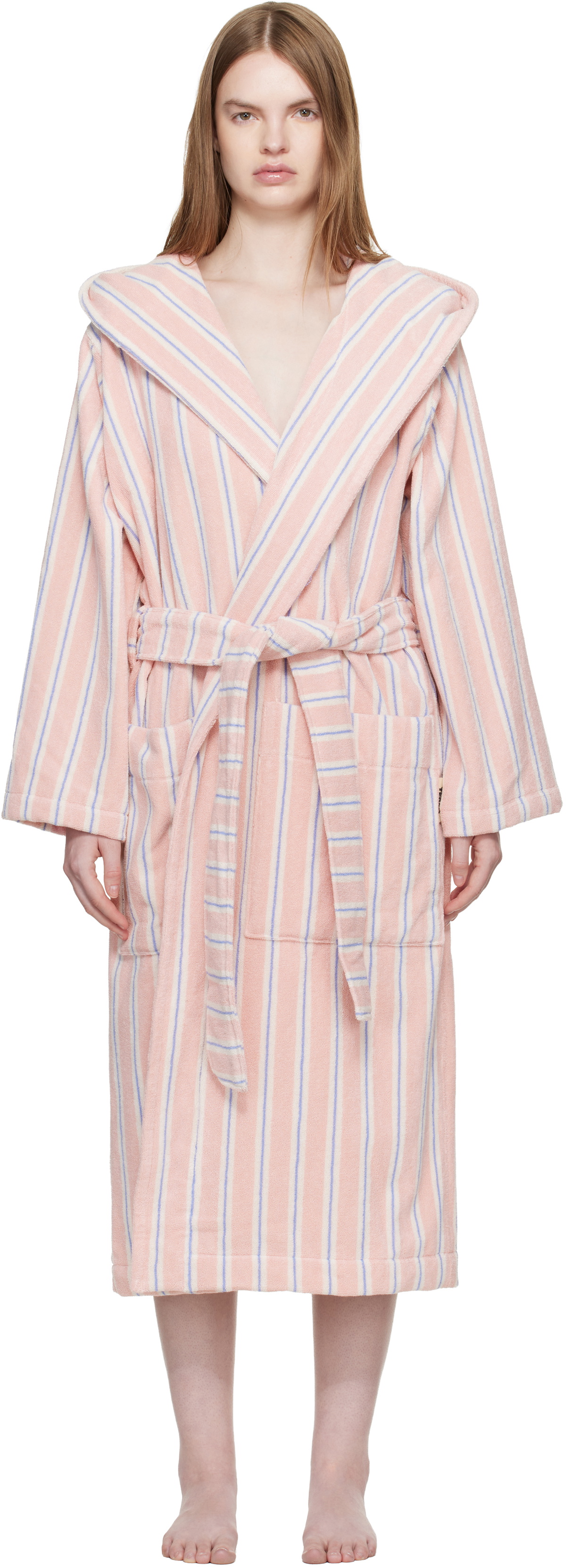 Tekla Pink Terry Hooded Bathrobe