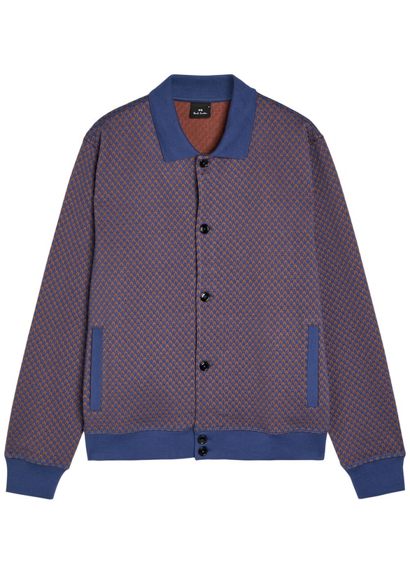 Photo: PS Paul Smith Houndstooth Cotton-blend Cardigan Blue