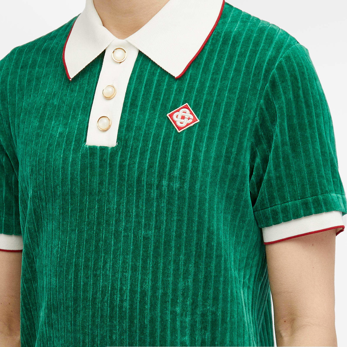 Casablanca Men's Rib Velour Polo Shirt in Evergreen Casablanca