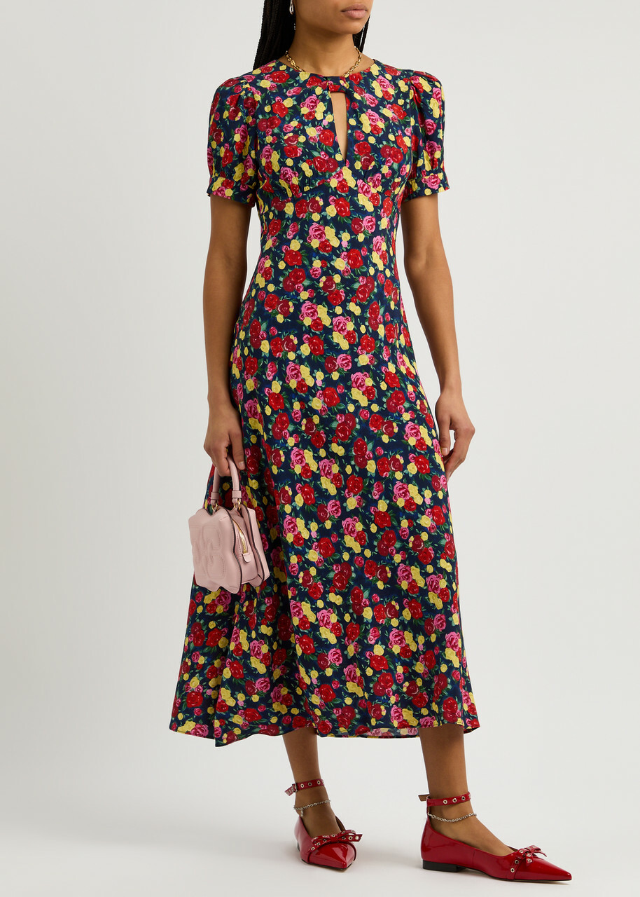 Kitri Gwendolyn Floral-print Midi Dress Red