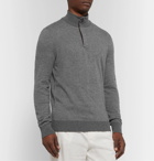Ermenegildo Zegna - Slim-Fit Leather-Trimmed Waffle-Knit Cashmere and Cotton-Blend Half-Zip Sweater - Gray
