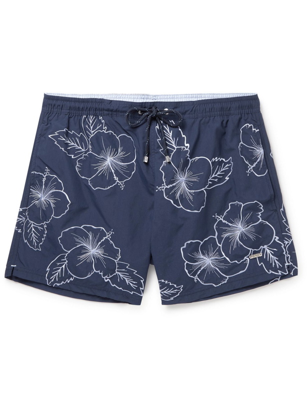 Photo: Hugo Boss - Slim-Fit Mid-Length Embroidered Swim Shorts - Blue