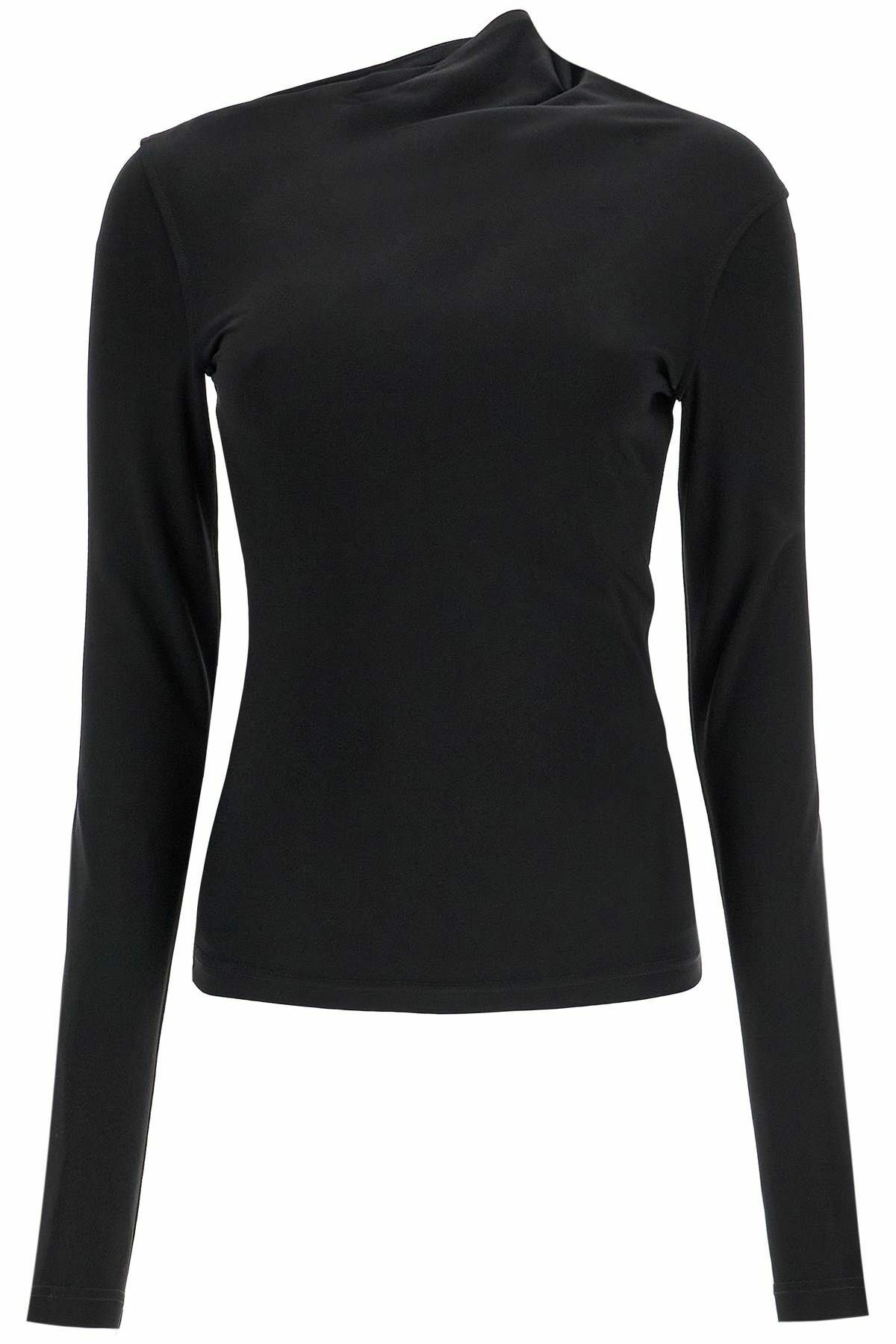 TOTEME black draped jersey top with long sleeves and wide