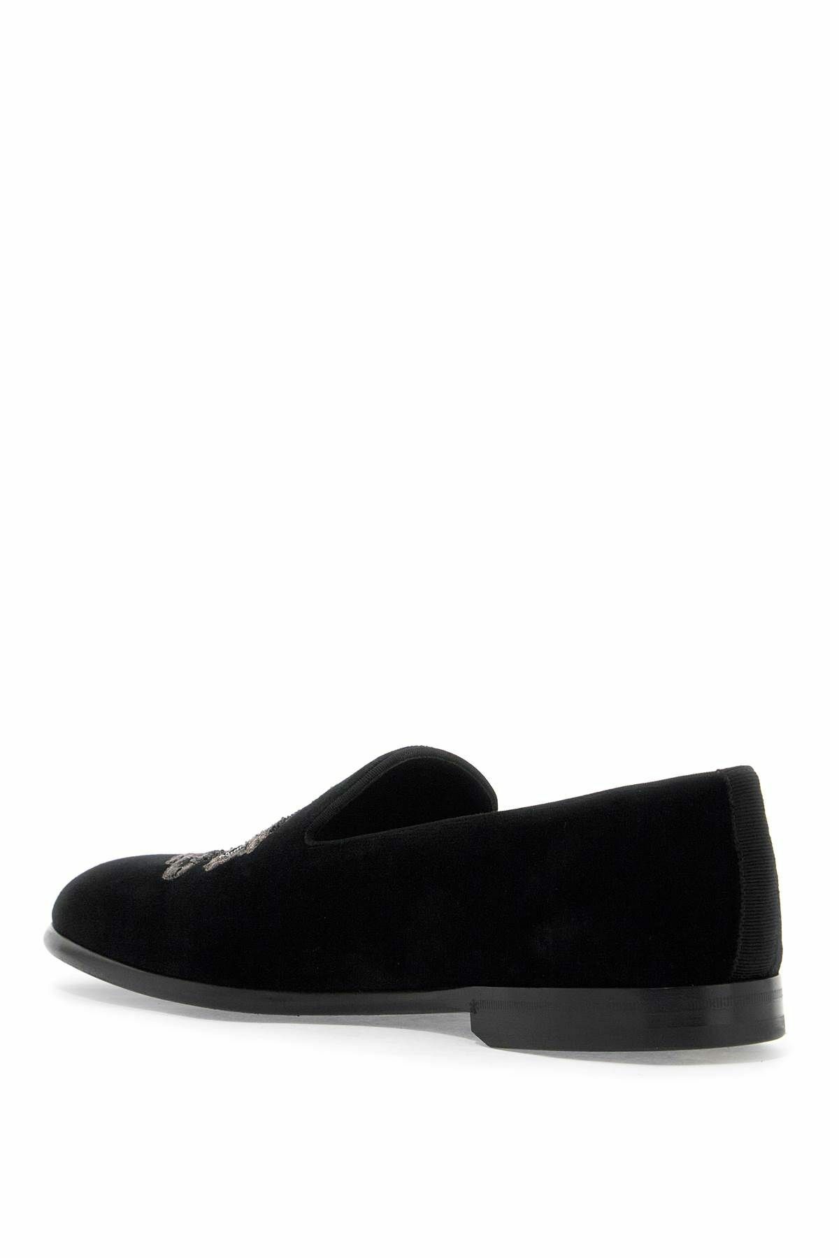 Dolce & Gabbana Black Velvet Slip On Loafers Formal Men Shoes