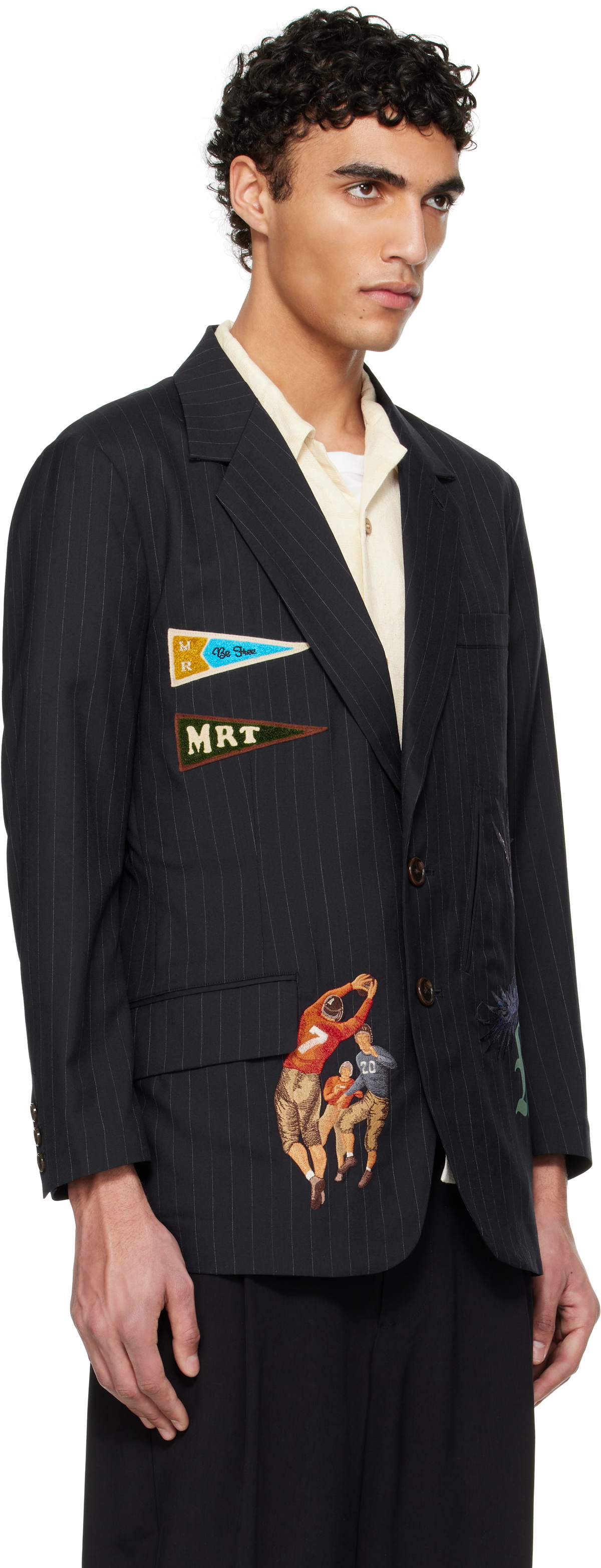 Khoki Navy Pinstripe-Pattern Blazer