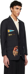 Khoki Navy Pinstripe-Pattern Blazer