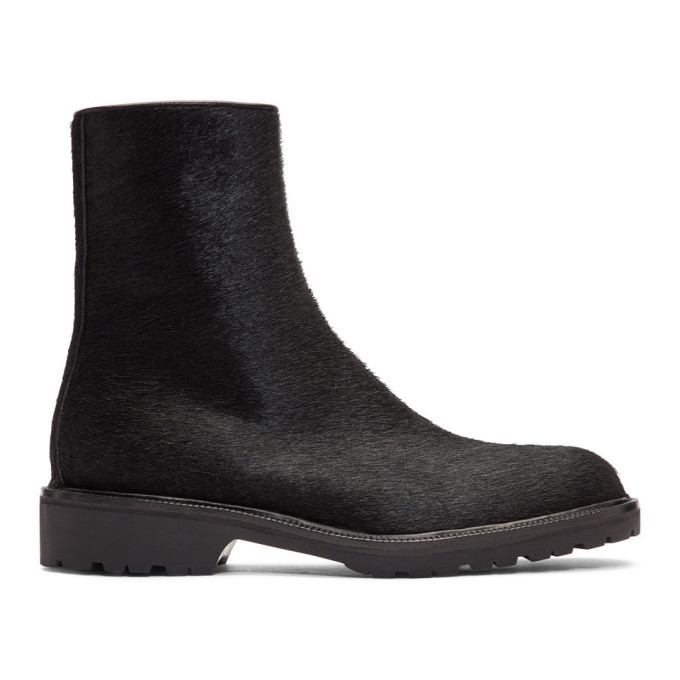 Photo: Dries Van Noten Black Pony Hair Zip Boots