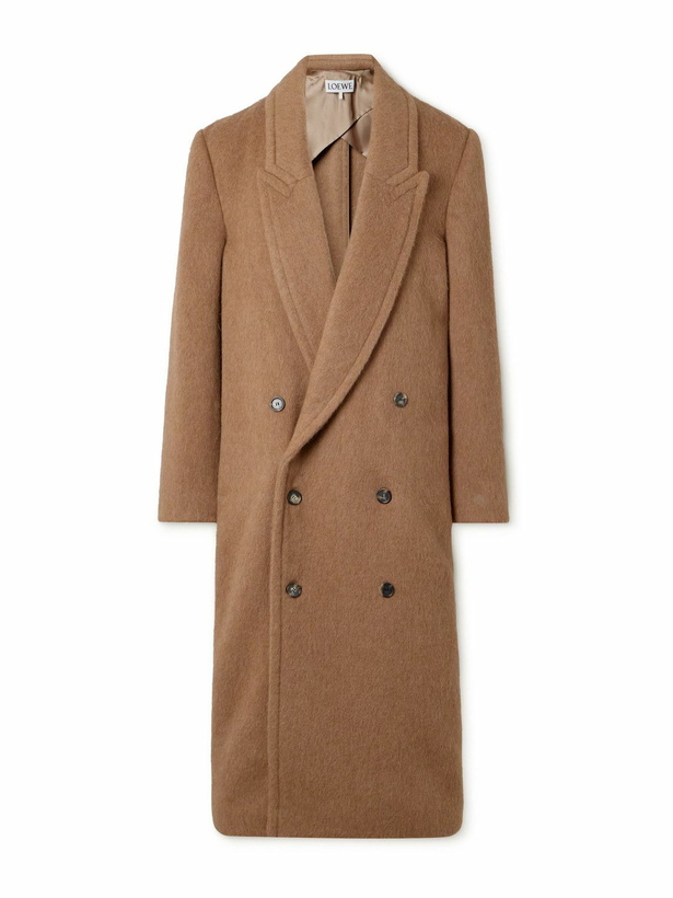 Photo: LOEWE - Oversized Double-Breasted Brushed Llama and Wool-Blend Coat - Brown