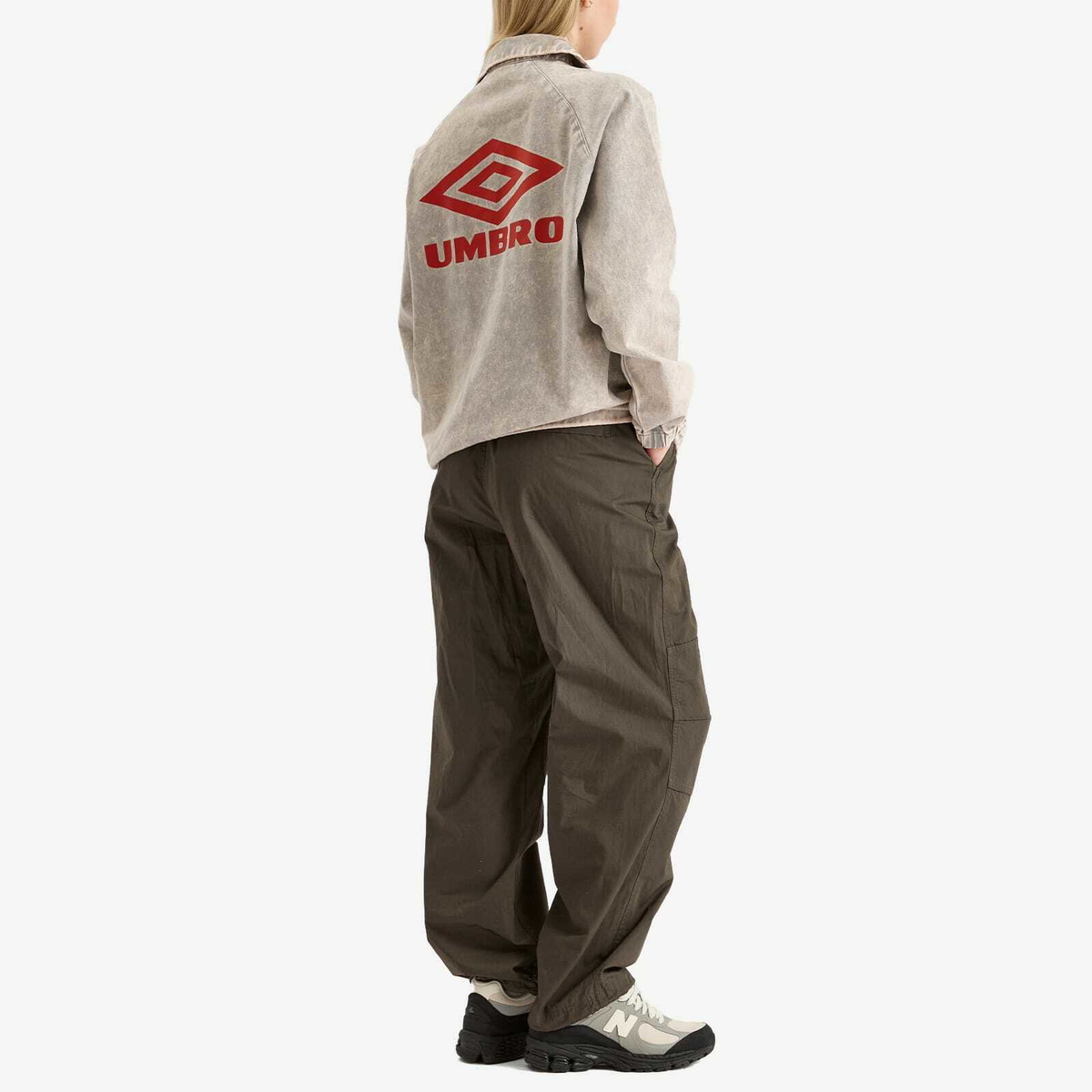 Umbro 90s Cut & Sew Panelled Pique Drill Top in Black Iron Gate