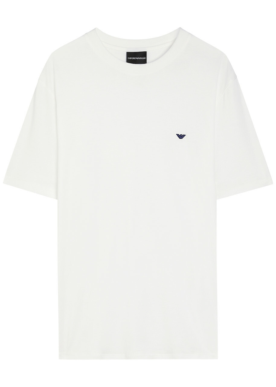 Emporio Armani Logo-embroidered Lyocell and Cotton-blend T-shirt White