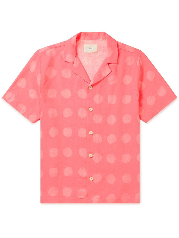 Photo: Folk - Camp-Collar Polka-Dot Linen Shirt - Pink