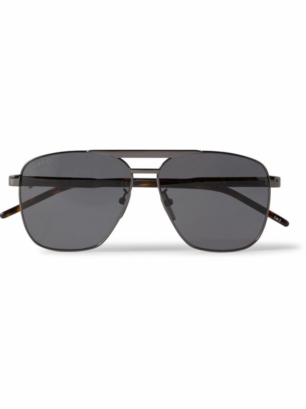 Photo: Gucci Eyewear - Aviator-Style Ruthenium and Tortoiseshell Acetate Sunglasses