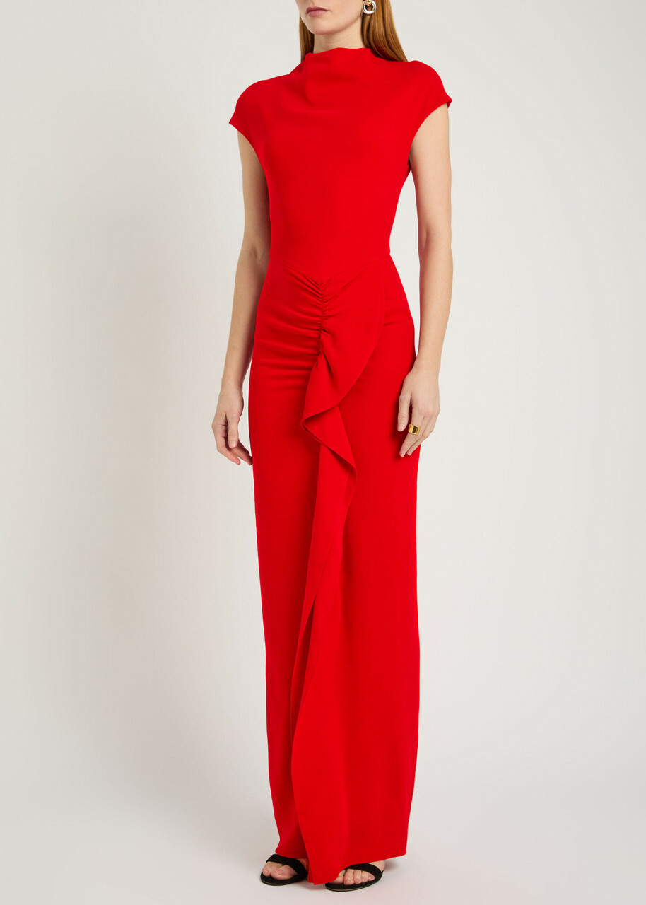 Tove Beth Ruffled Crepe Maxi Dress Red