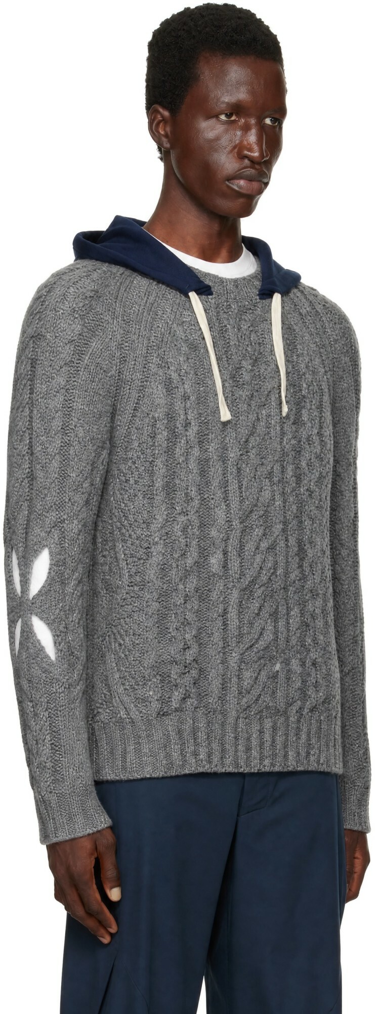 Stefan Cooke Gray Hooded Cable Sweater