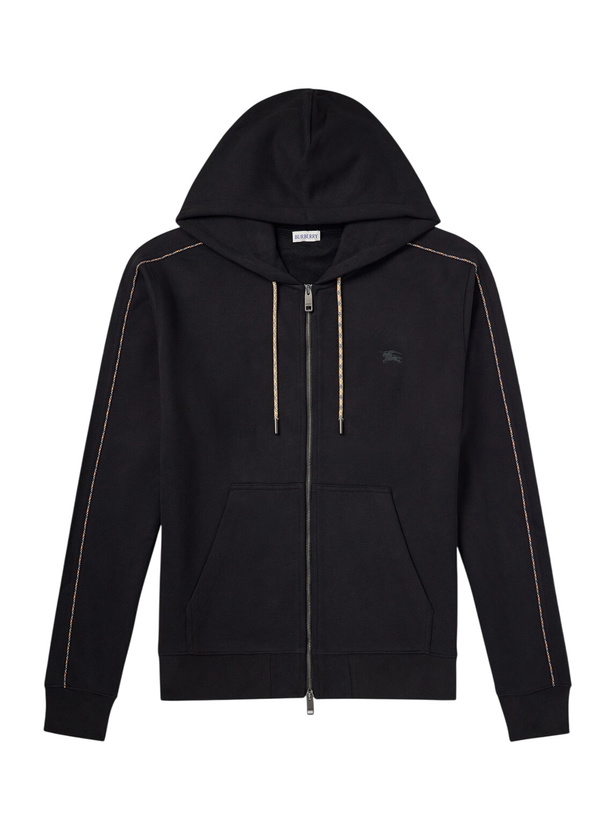 Photo: Burberry - Logo-Embroidered Cotton-Jersey Zip-Up Hoodie - Black