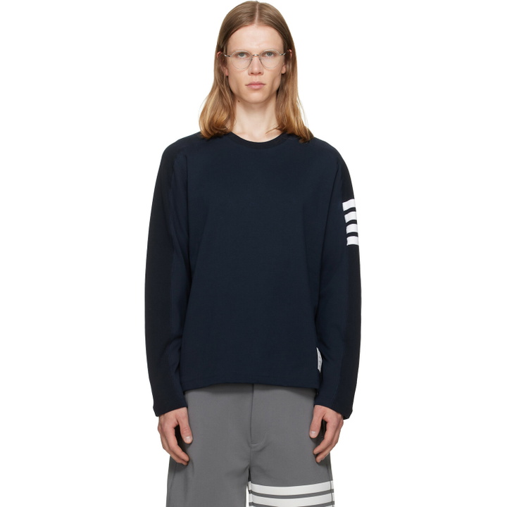 Photo: Thom Browne Navy Milano Cotton 4-Bar T-shirt
