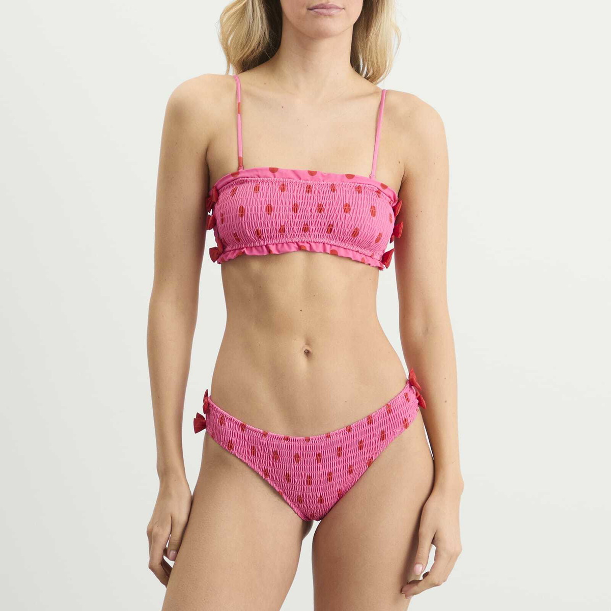 Damson Madder Women's Shirred Bow Bikini Bottom in Pink