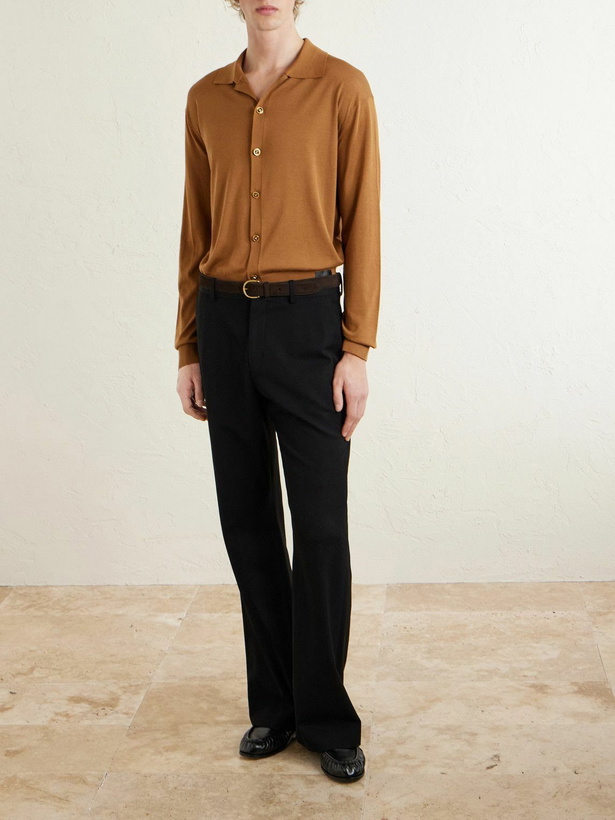 Photo: Versace - Logo-Appliquéd Silk and Cotton-Blend Cardigan - Brown