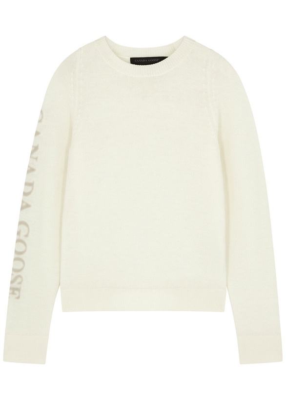 Photo: Canada Goose Saturna Logo-intarsia Wool Jumper, Cream, Jumper, Wool