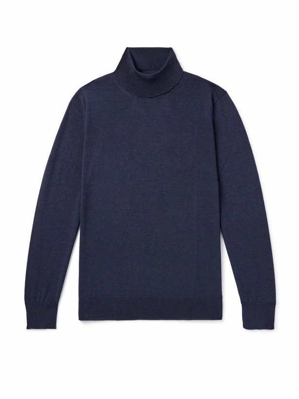 Photo: Caruso - Wool, Silk and Cashmere-Blend Rollneck Sweater - Blue