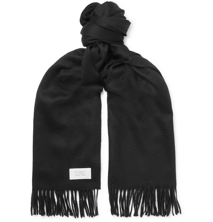 Photo: Givenchy - Fringed Wool and Cashmere-Blend Scarf - Black