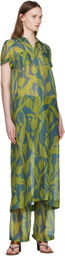 Dries Van Noten Green & Blue Long Shirt Maxi Dress
