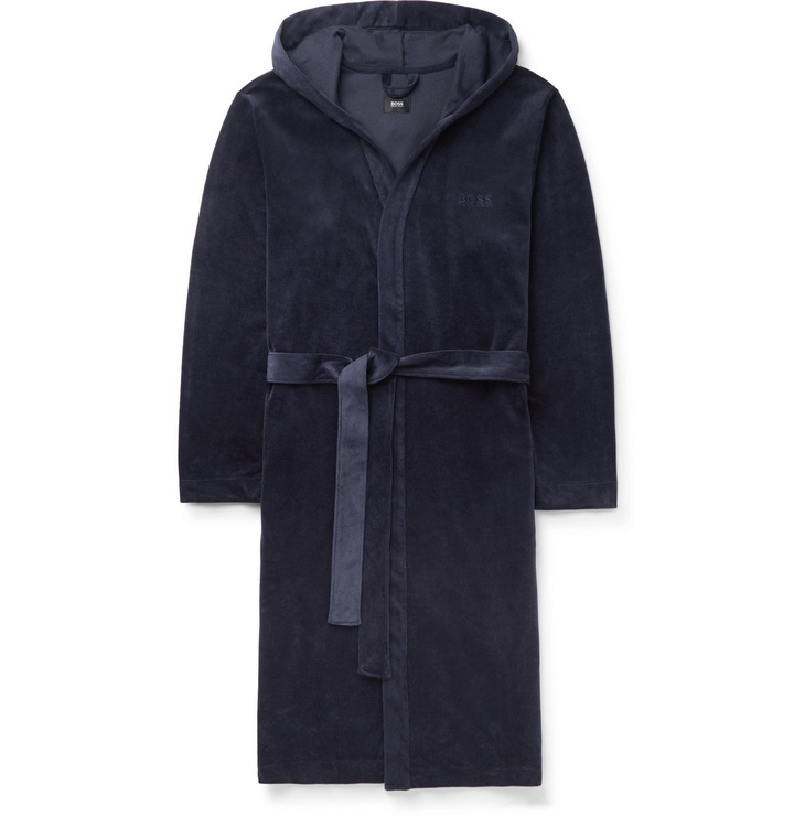 Photo: Hugo Boss - Cotton-Blend Velour Hooded Robe - Blue