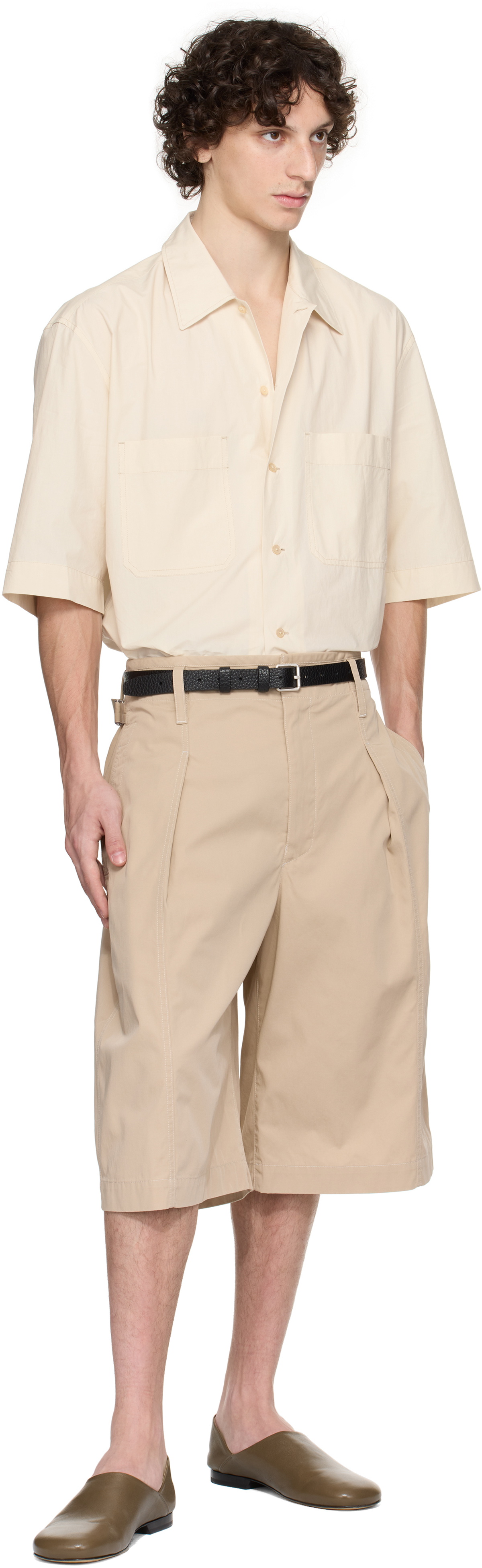 LEMAIRE Beige Maxi Pleated Bermuda Shorts Lemaire