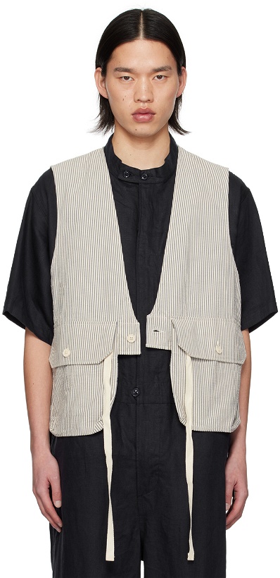 Photo: Engineered Garments Off-White & Navy Flap Pocket Vest
