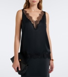Velvet Lace-trimmed silk satin top