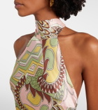 Rixo Maura printed halterneck satin midi dress