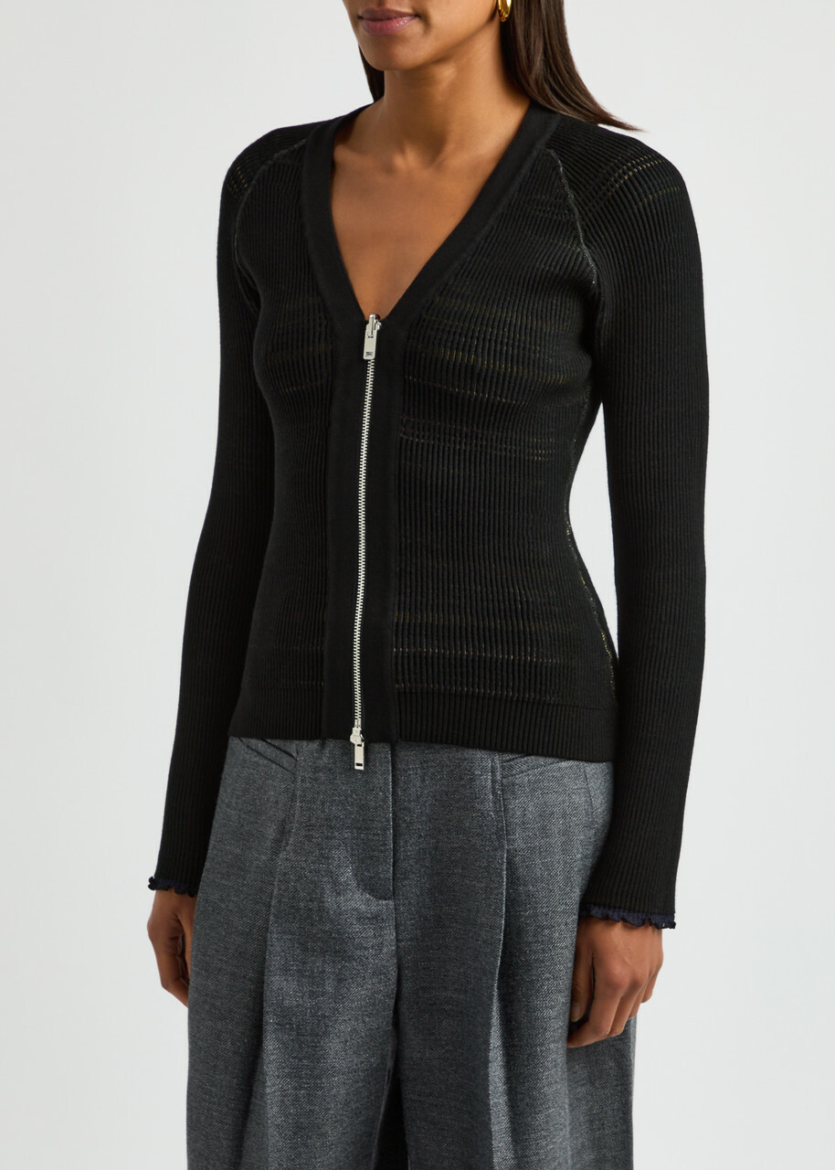 3.1 Phillip Lim Reversible Striped Knitted Cardigan Black