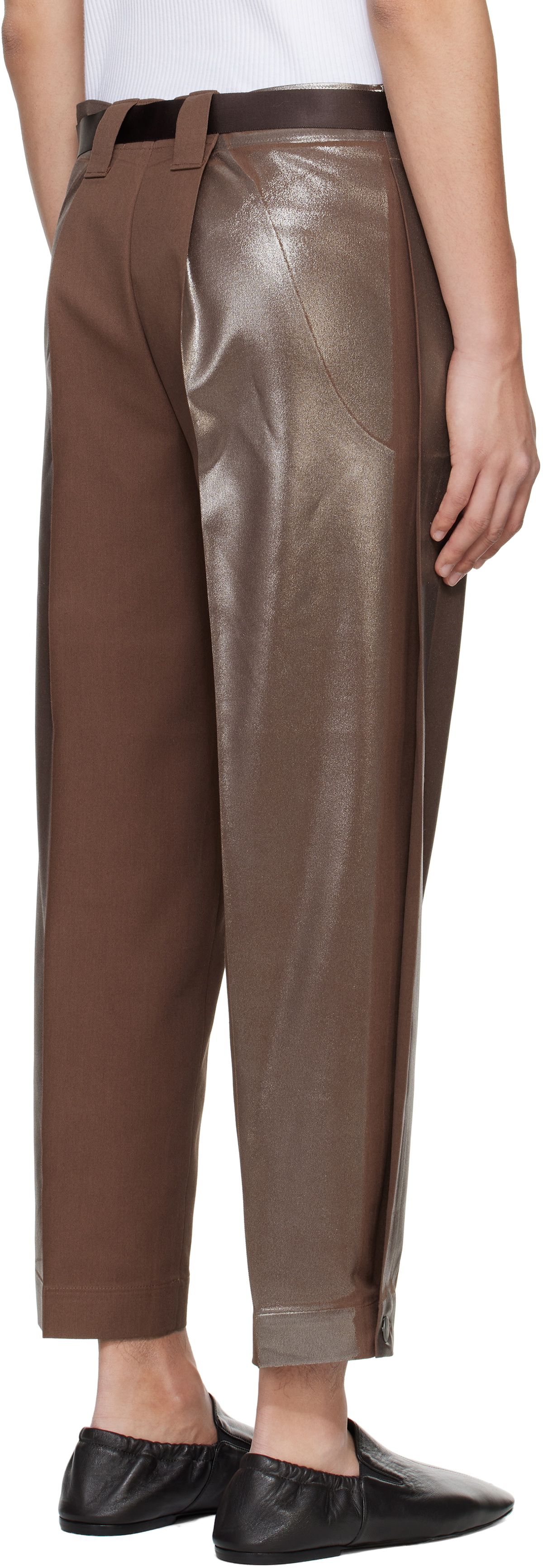132 5. ISSEY MIYAKE Brown Tucked Foil Trousers