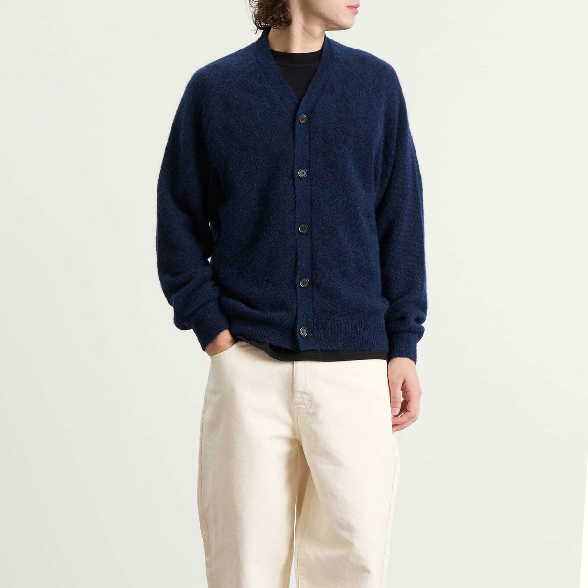 Universal Works Men's Alpaca David Cardigan in Navy