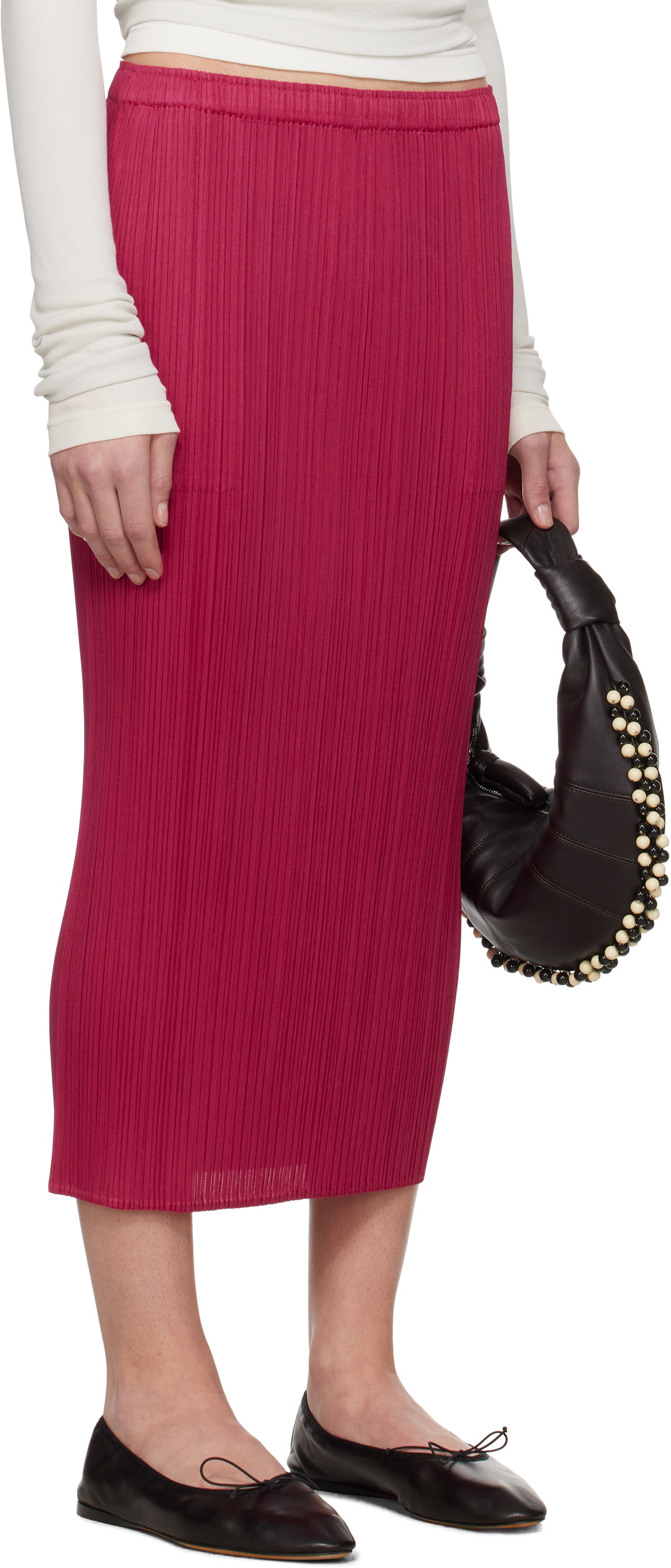 PLEATS PLEASE ISSEY MIYAKE Pink June New Colorful Basics 4 Midi Skirt