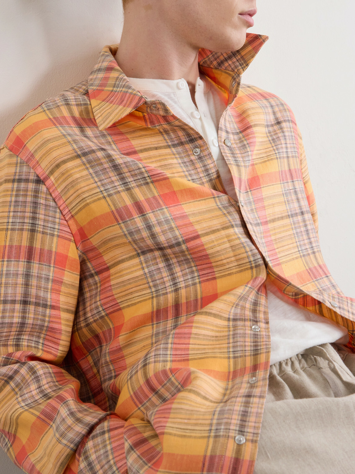 God's True Cashmere - Twilight Checked Linen Shirt - Orange