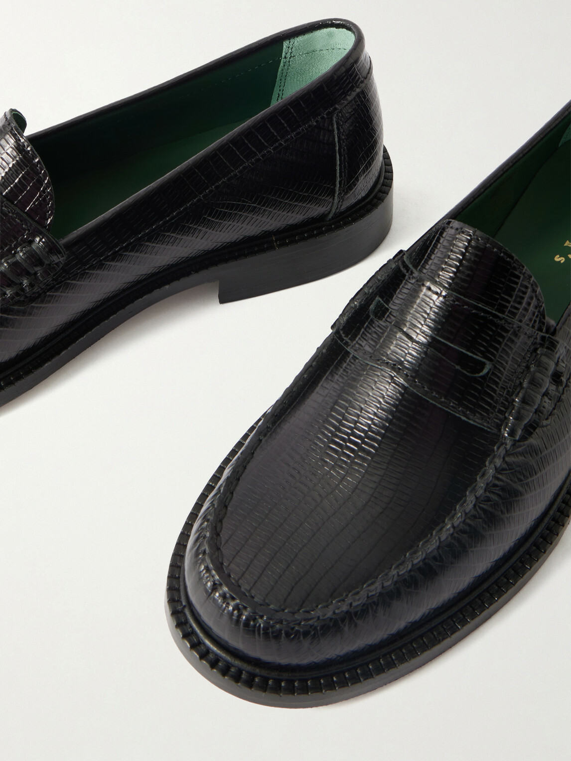 VINNY's - Yardee Lizard-Effect Leather Penny Loafers - Black