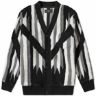 Beams Plus Men's Native Rag Pattern Boa Fleece Cardigan in Black