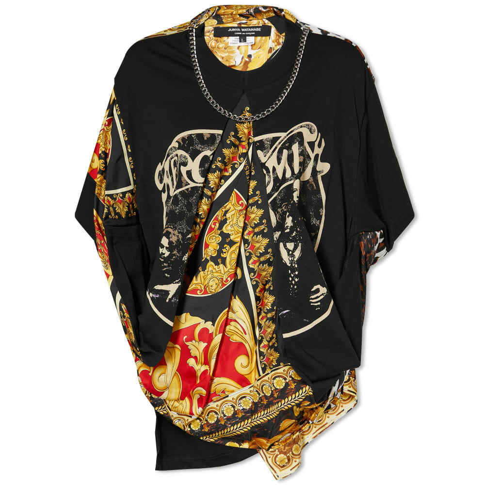 Junya Watanabe Women's Silk Scarf T-Shirt in Yellow/Brown/Black