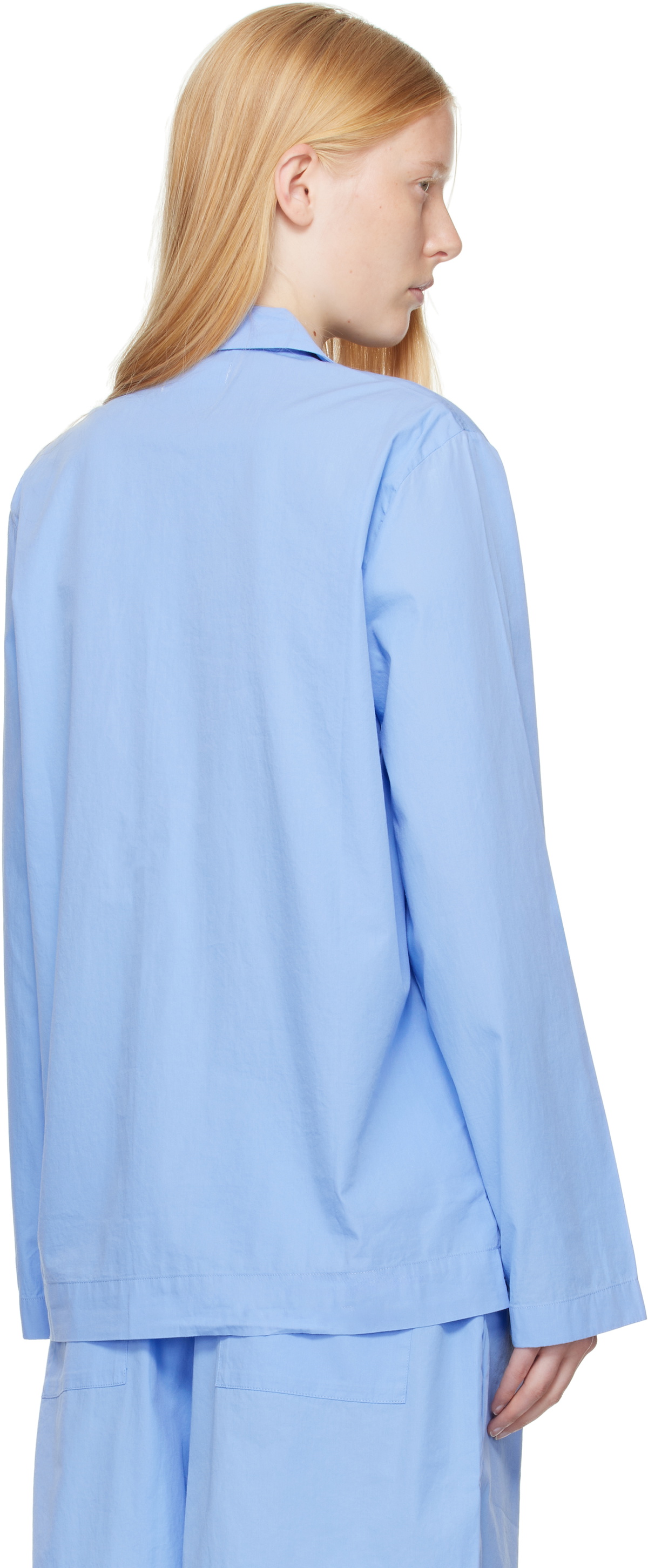 Tekla Blue Poplin Long-Sleeved Pyjama Shirt