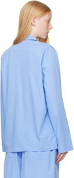 Tekla Blue Poplin Long-Sleeved Pyjama Shirt