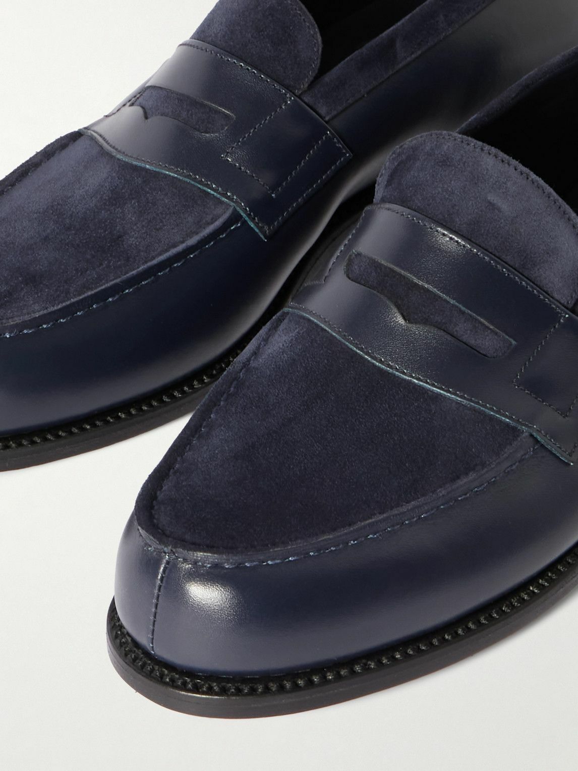 J.M. Weston - 180 Leather and Suede Penny Loafers - Blue